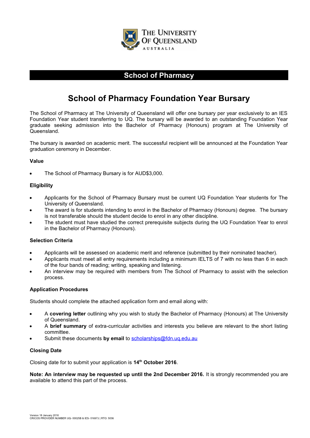 Pharmacy Bursary Application Form 2014