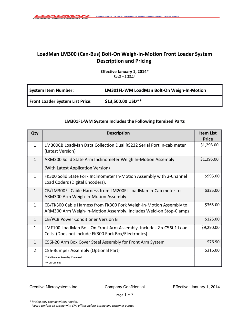 Loadman LM300 (Can-Bus) Bolt-On Weigh-In-Motion Front Loader System