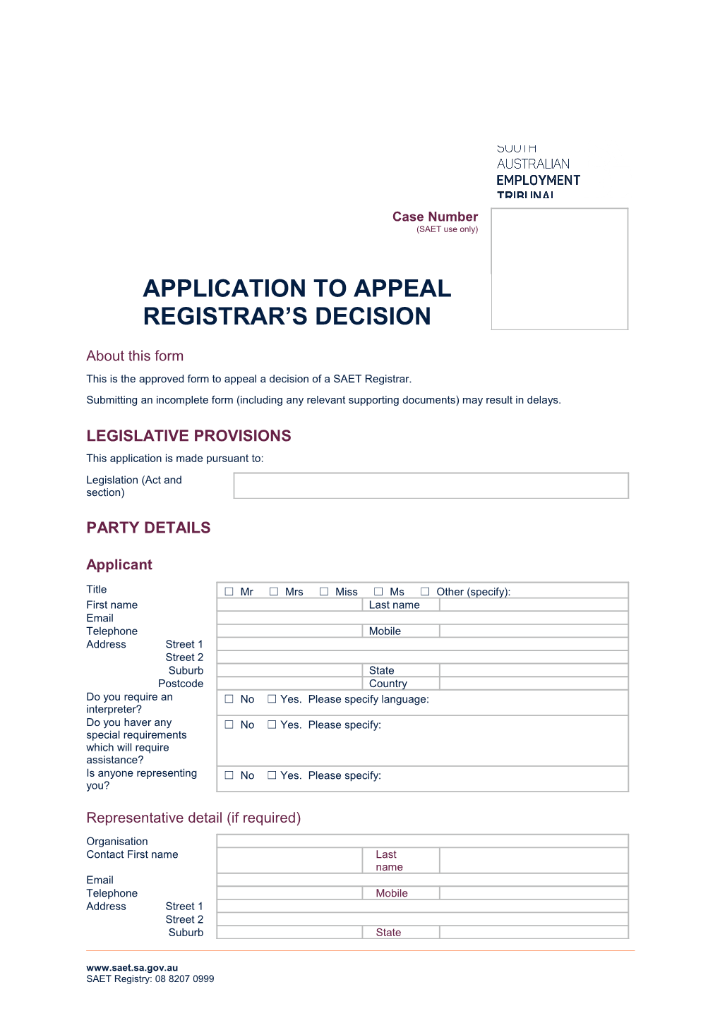 Application to Appeal Registrar S Decision