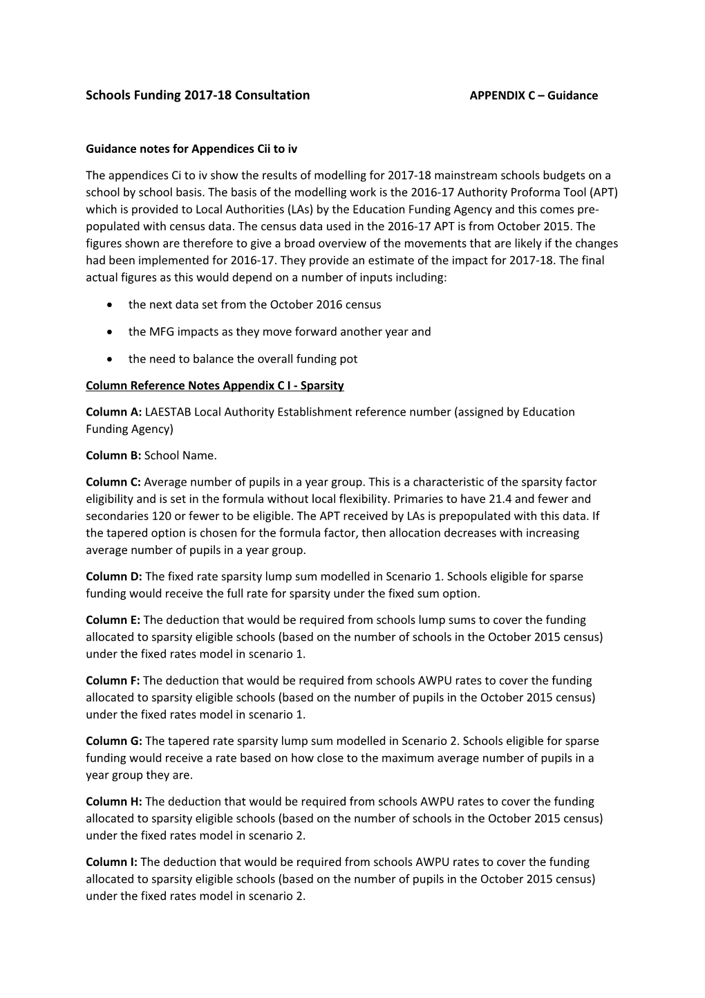 Schools Funding 2017-18 Consultationappendix C Guidance