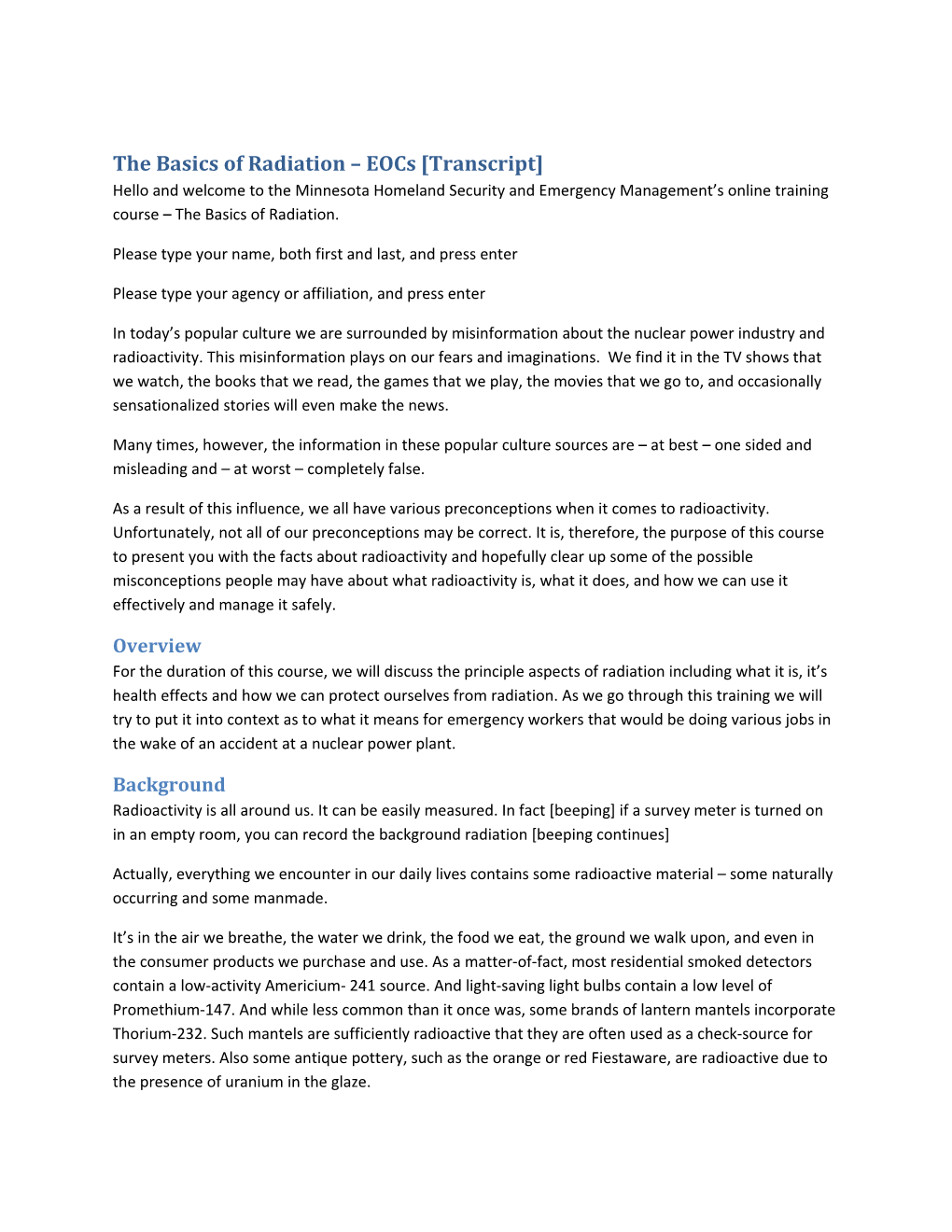 The Basics of Radiation - Eocs