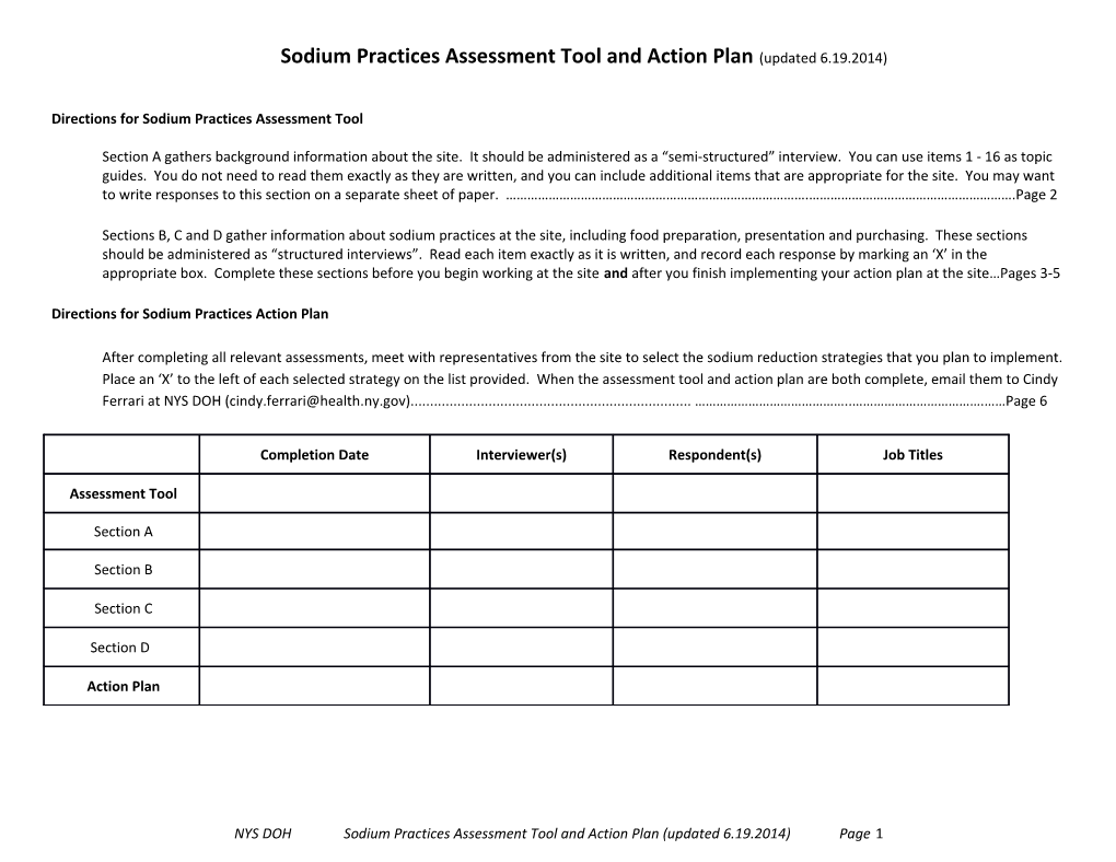 Directions for Sodium Practices Assessment Tool