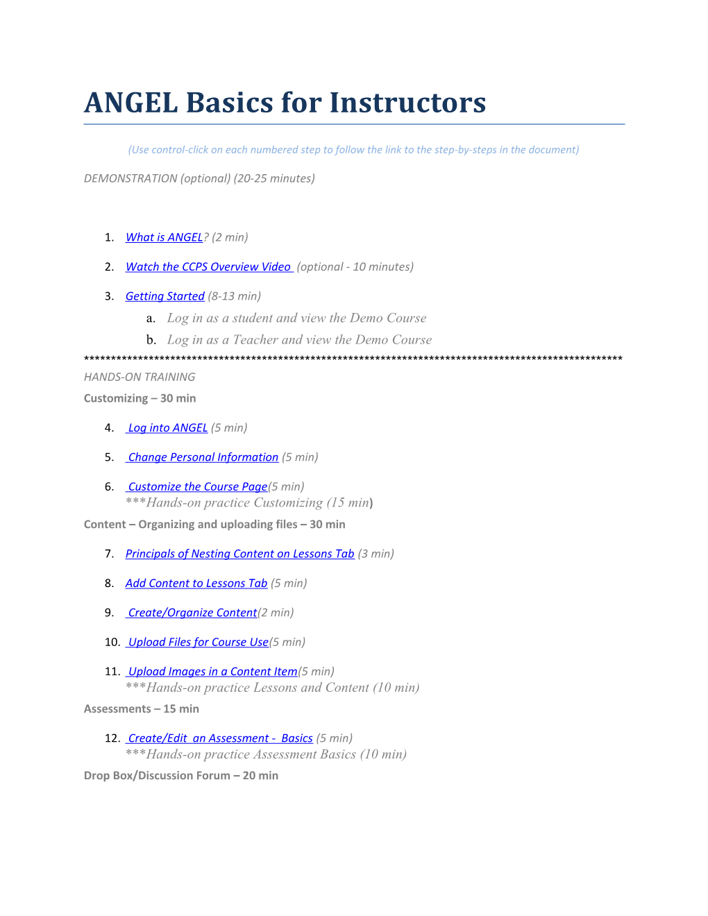 ANGEL Basics for Instructors