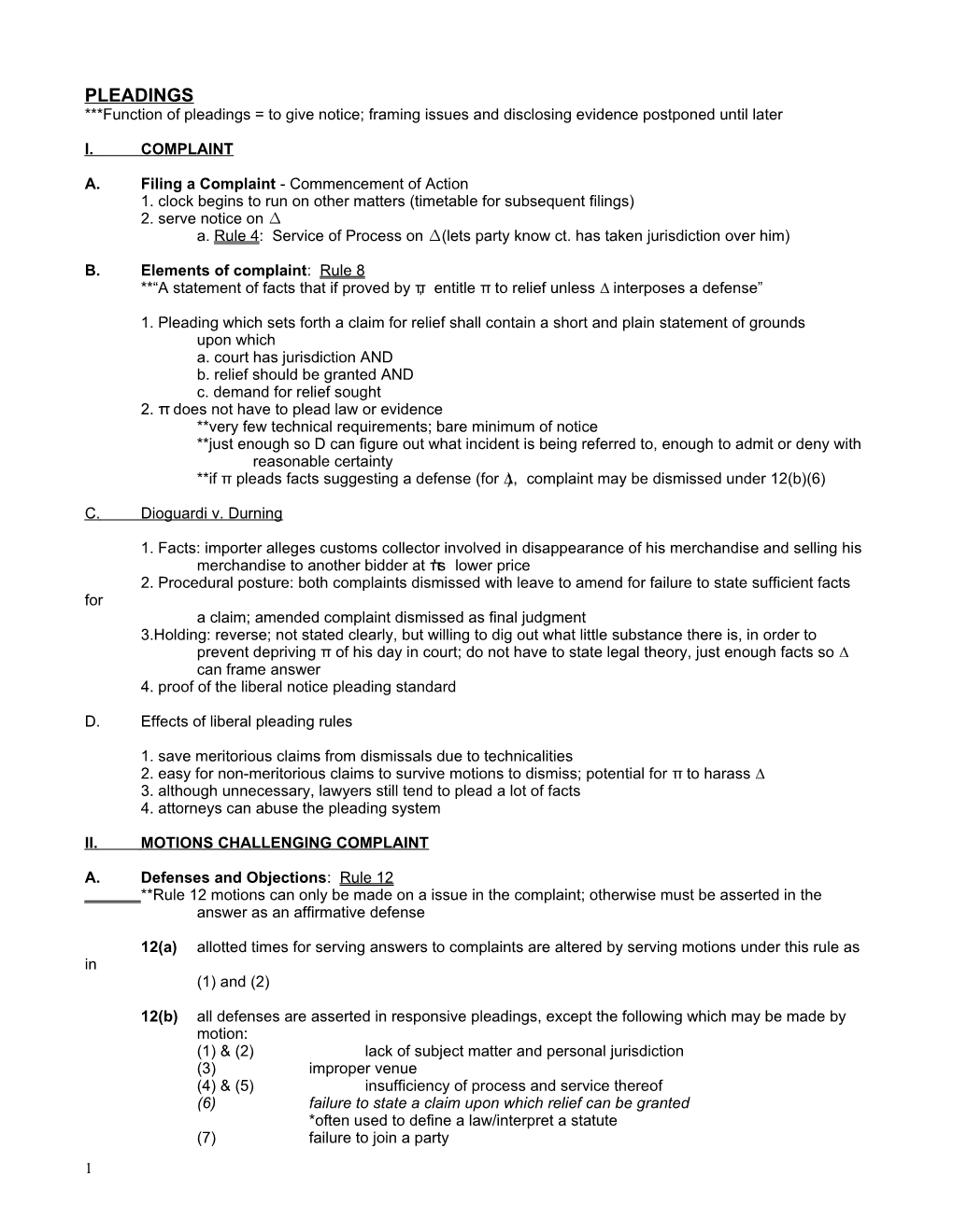 A. Filing a Complaint - Commencement of Action