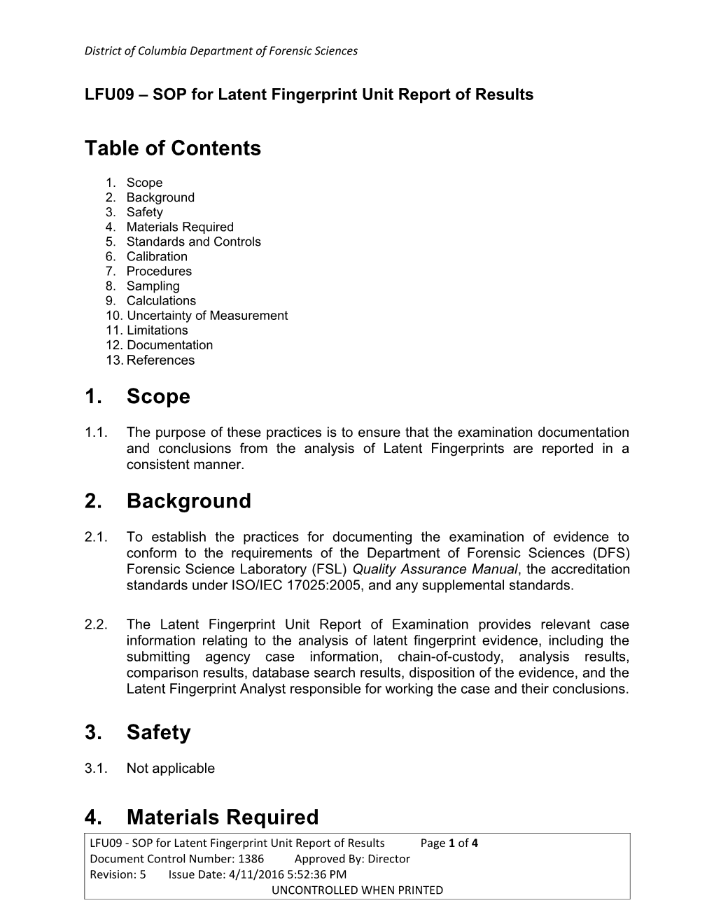 LFU09 SOP for Latent Fingerprint Unit Report of Results