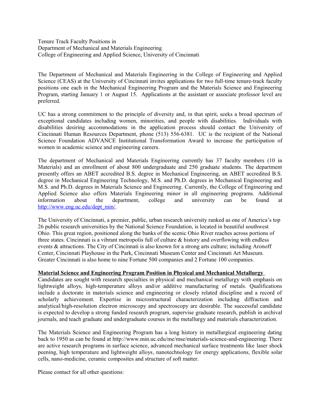 Faculty Position in Structural Dynamics
