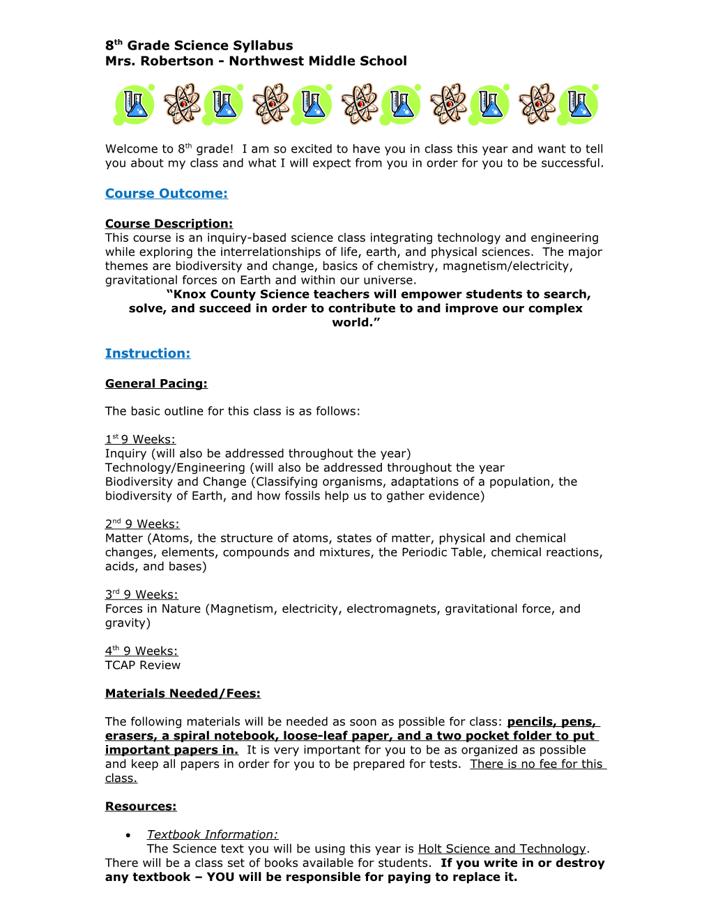 6Th Grade Science Syllabus