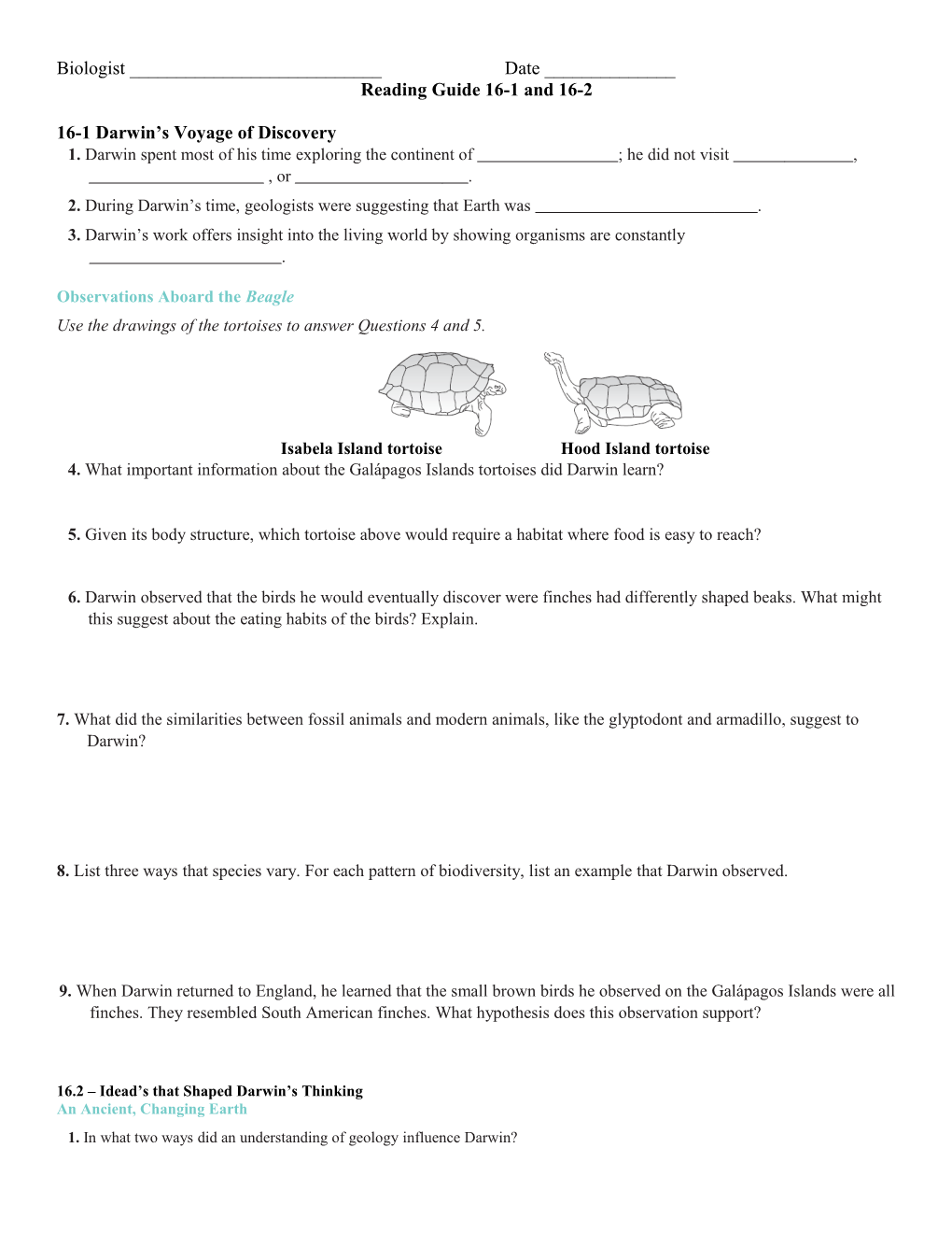 Reading Guide 16-1 and 16-2