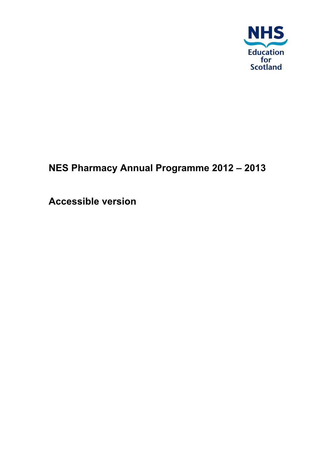 NES Pharmacy Annual Programme 2012 2013