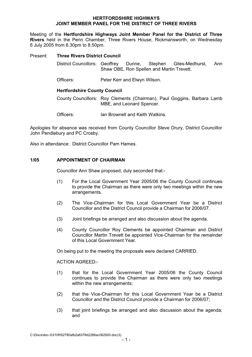 Minutes: Herts Highways 06.07.05