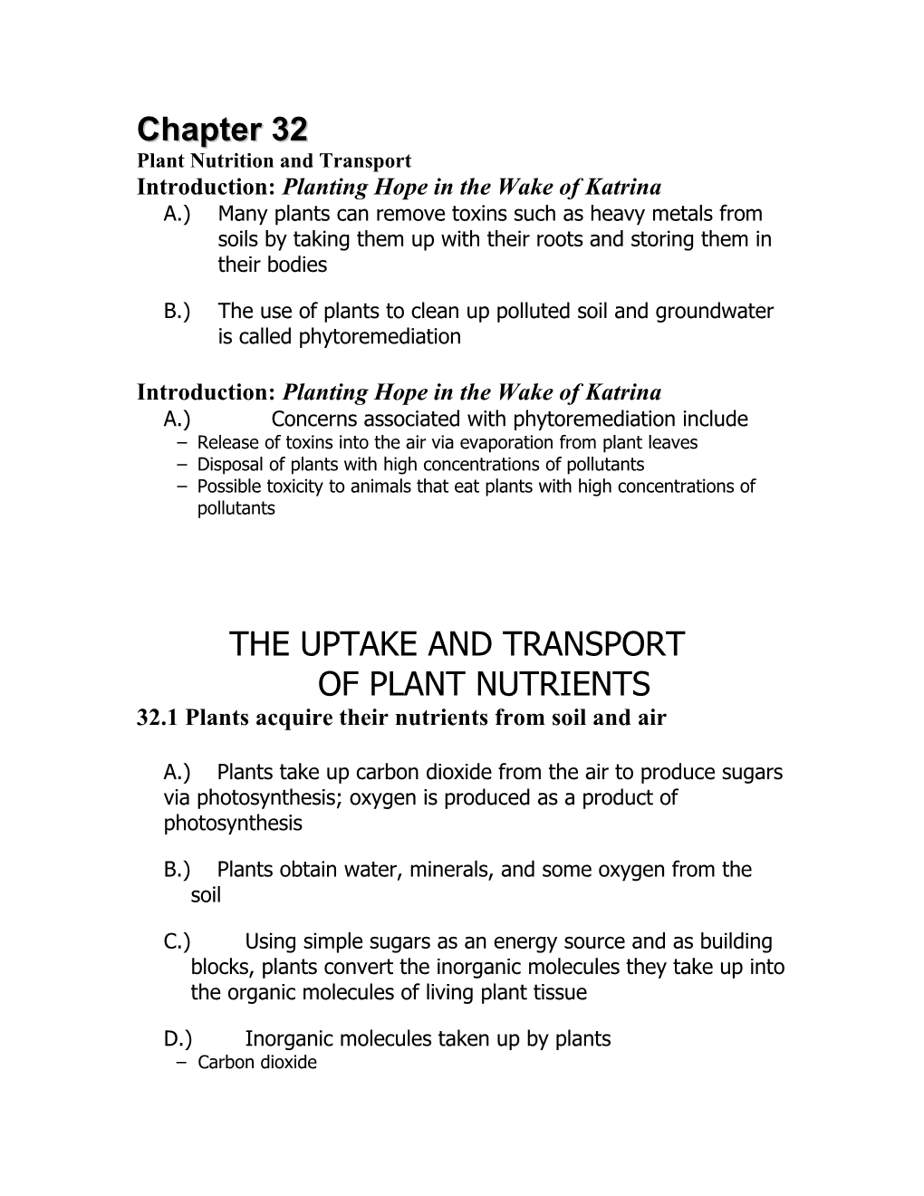 Plant Nutrition and Transport