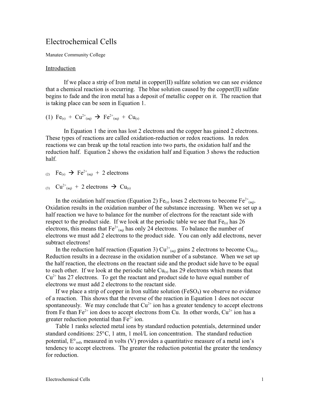 Electrochemical Half-Cells and Half-Reactions