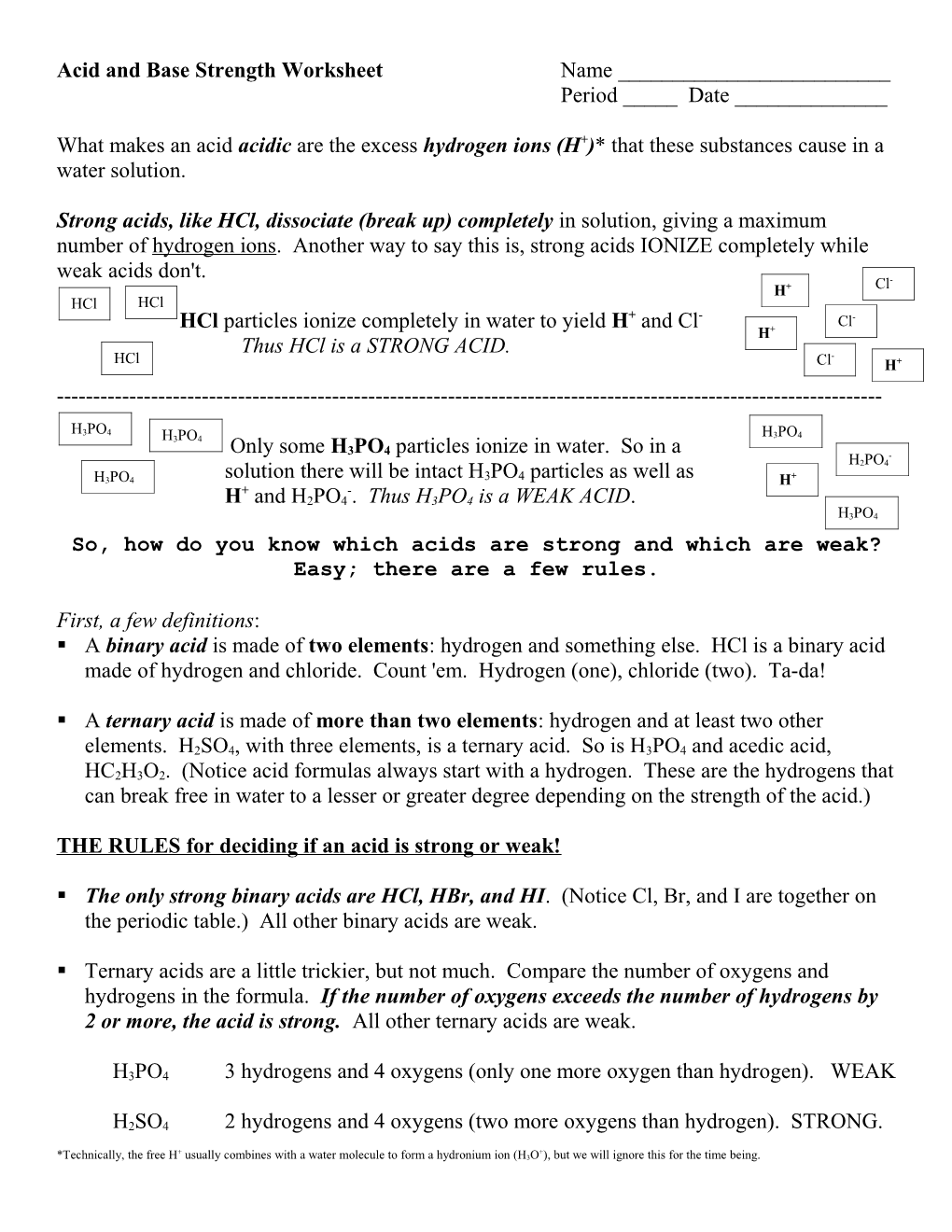 Acid and Base Strength Worksheet