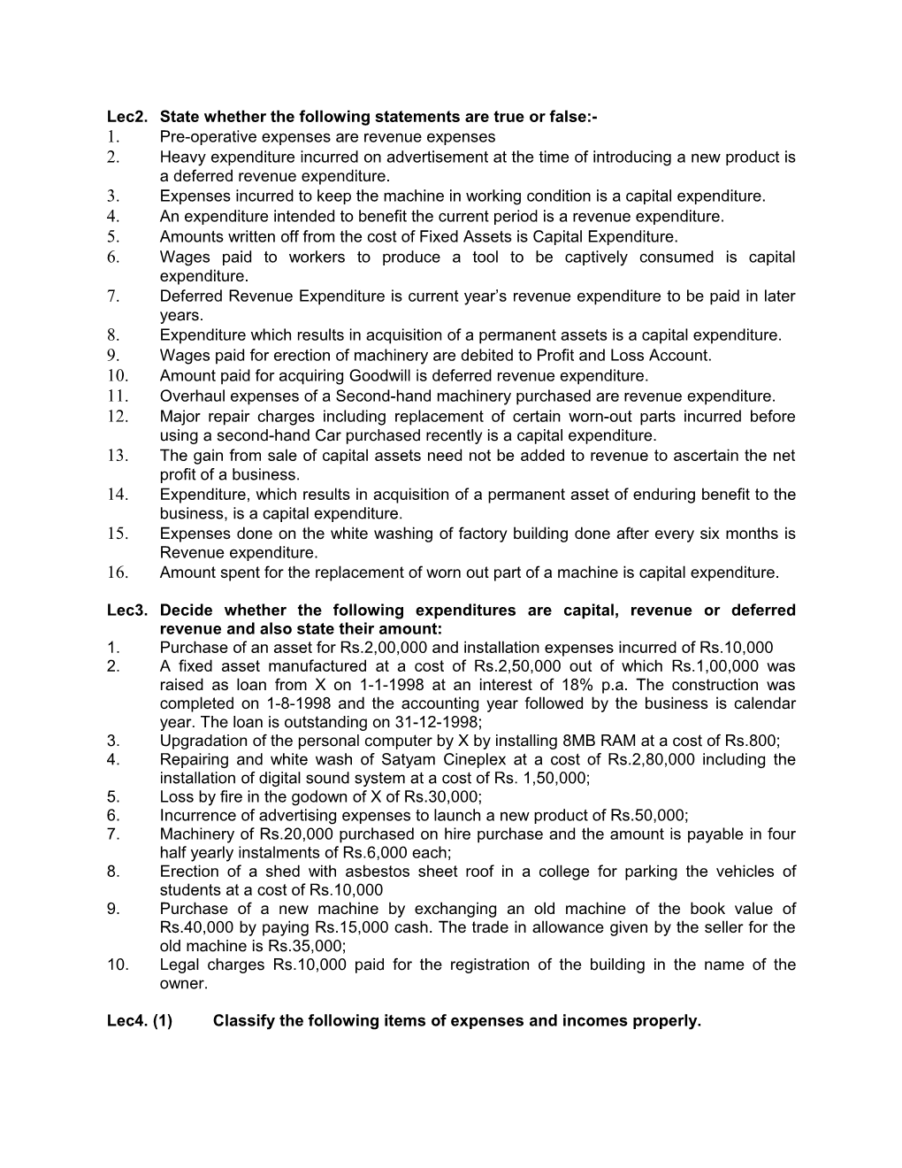 Lec2.State Whether the Following Statements Are True Or False