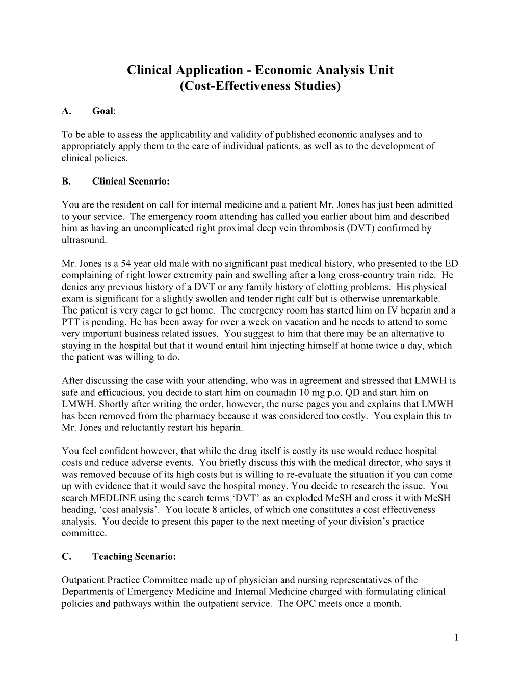 Clinical Application - Economic Analysis Unit