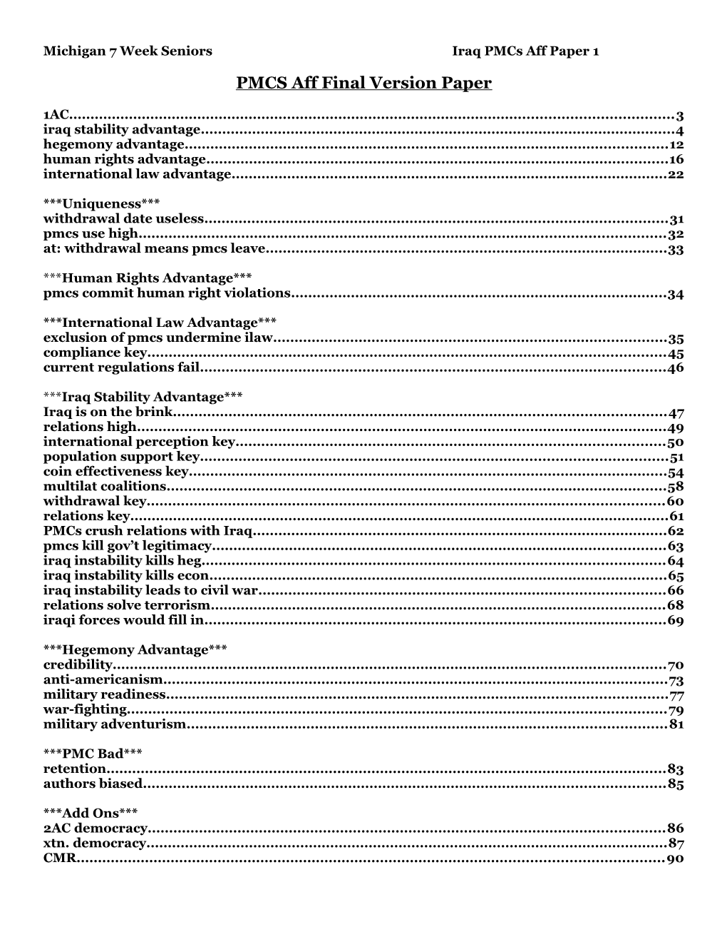 Michigan 7 Week Seniorsiraq Pmcs Aff Paper 1