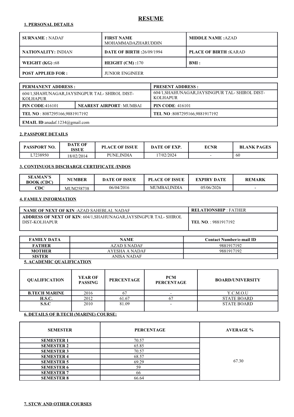 3. Continuous Discharge Certificate /Indos