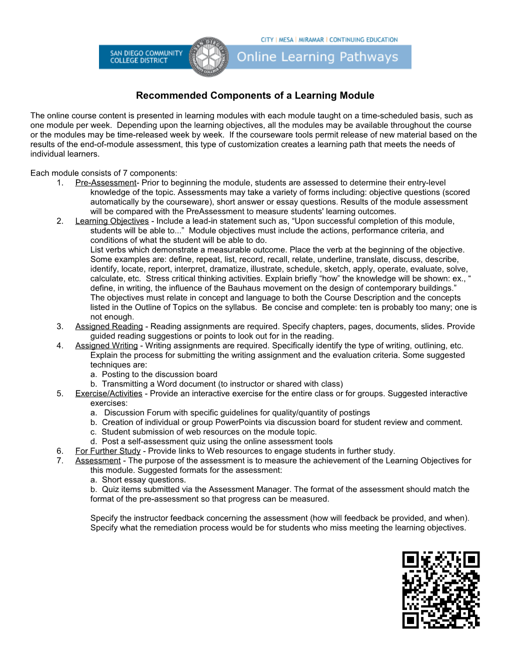 Recommended Components of a Learning Module