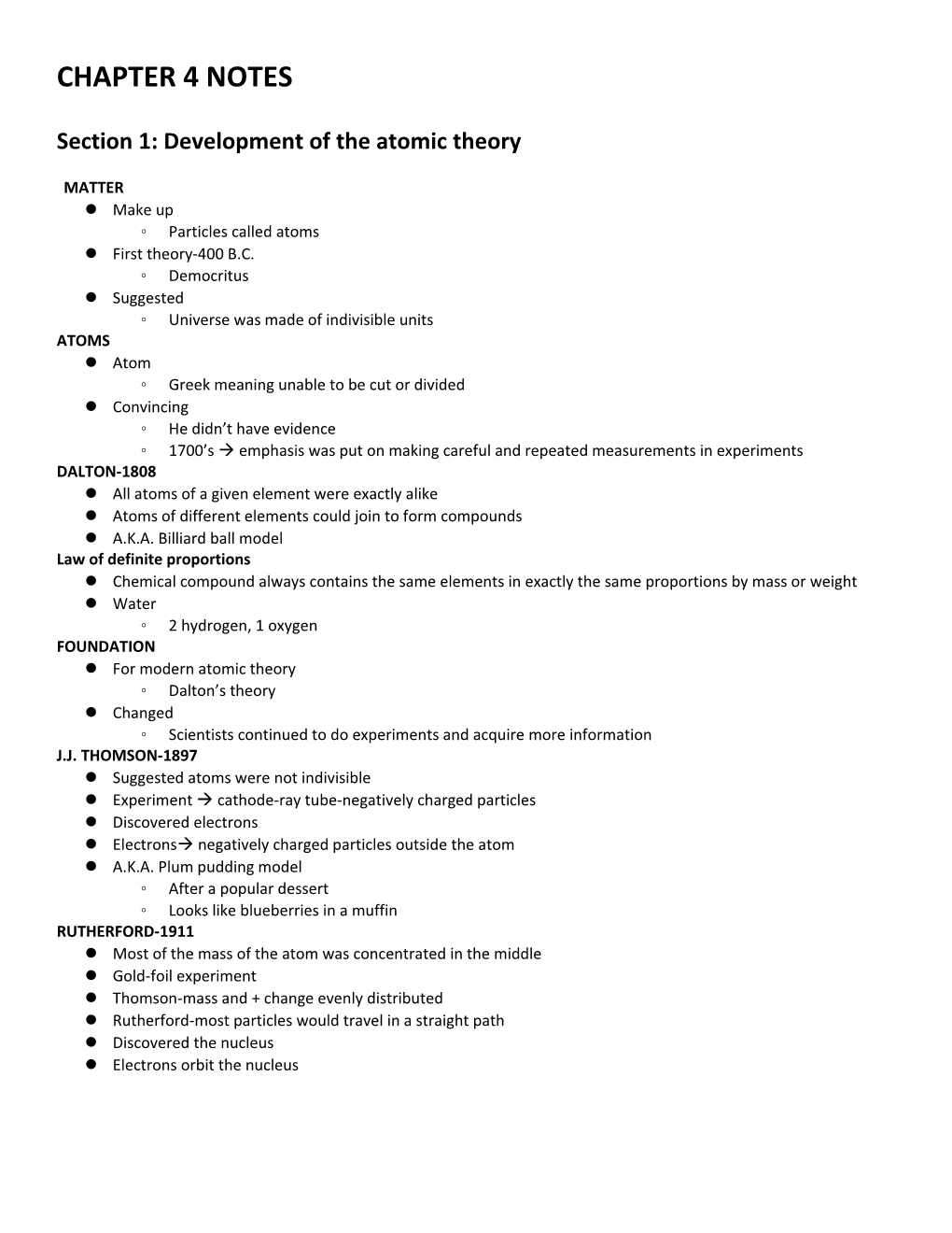 Section 1: Development of the Atomic Theory