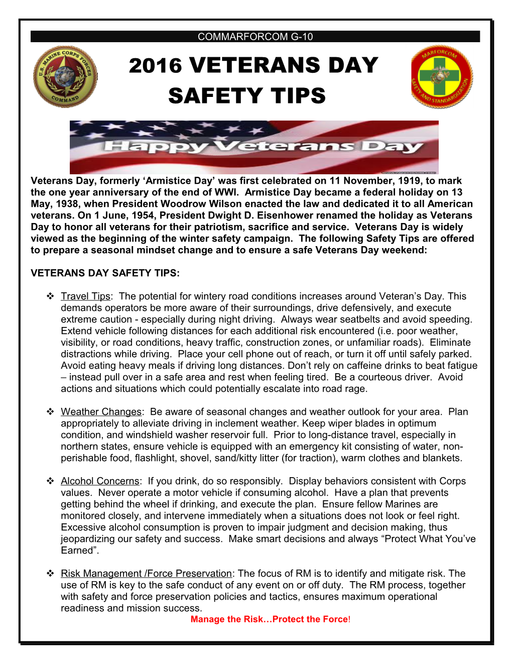 Veterans Daysafety Tips