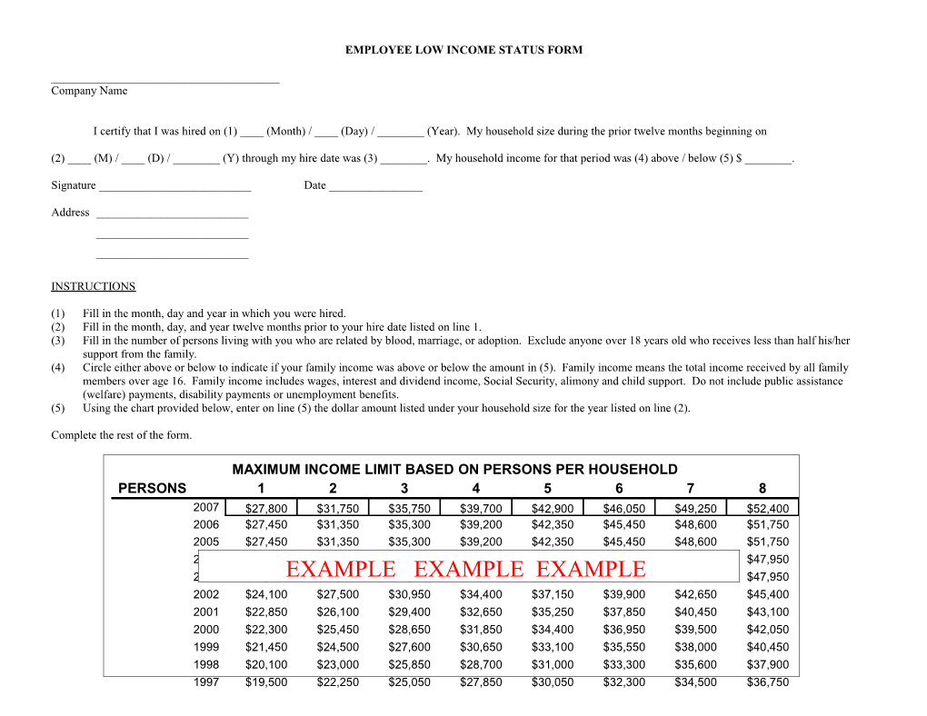 Employee Low Income Status Form