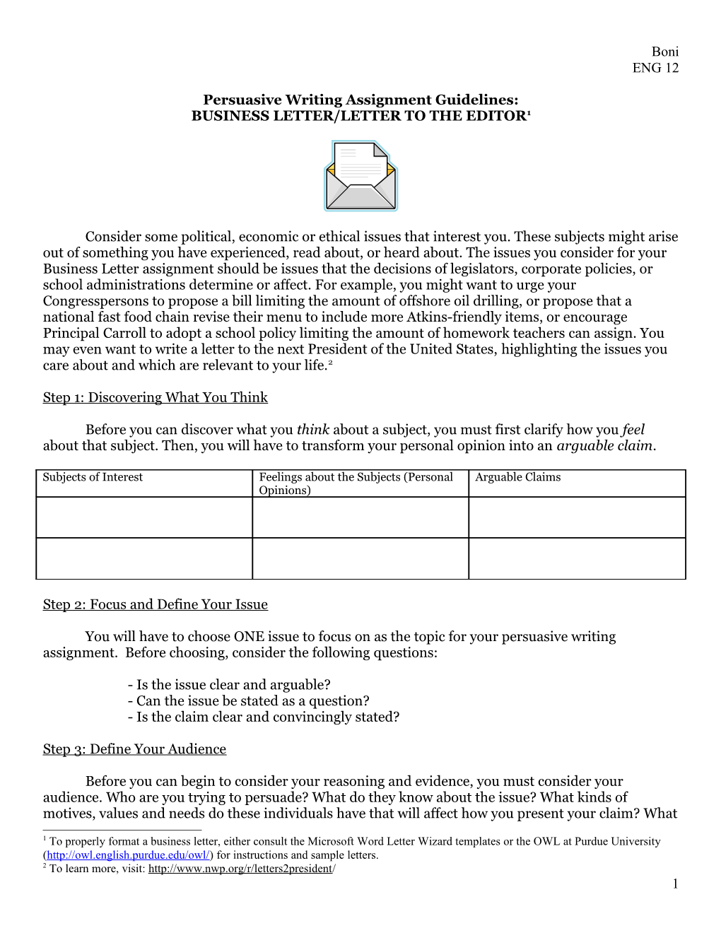 Persuasive Writing Assignment Guidelines