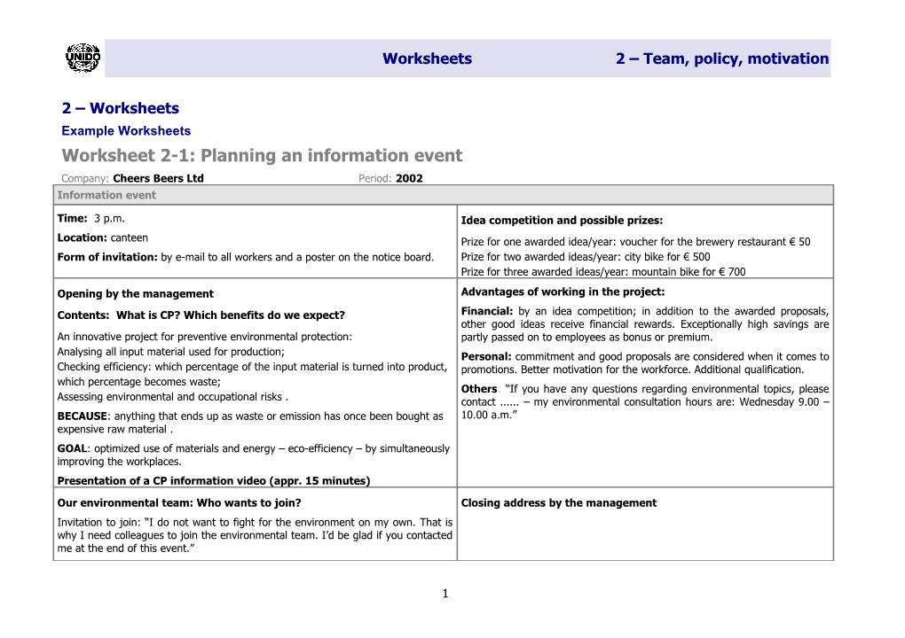 Worksheet 2-1: Planning an Information Event