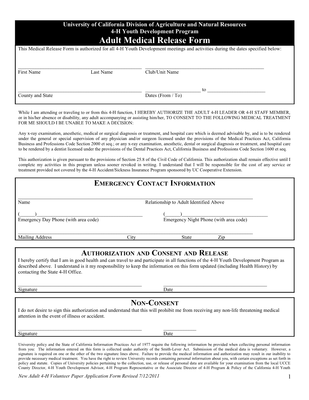 CA 4-H Adult New Application Form