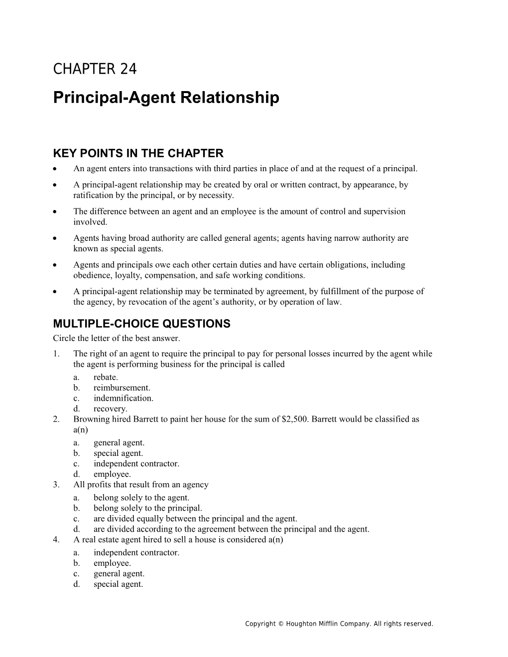 Chapter 24: Principal-Agent Relationship 1