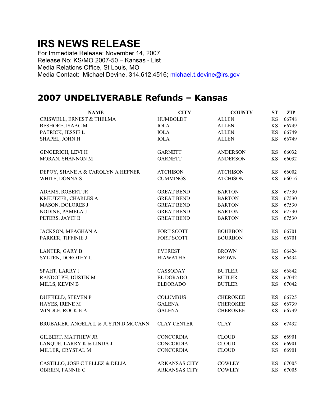 Irs News Release