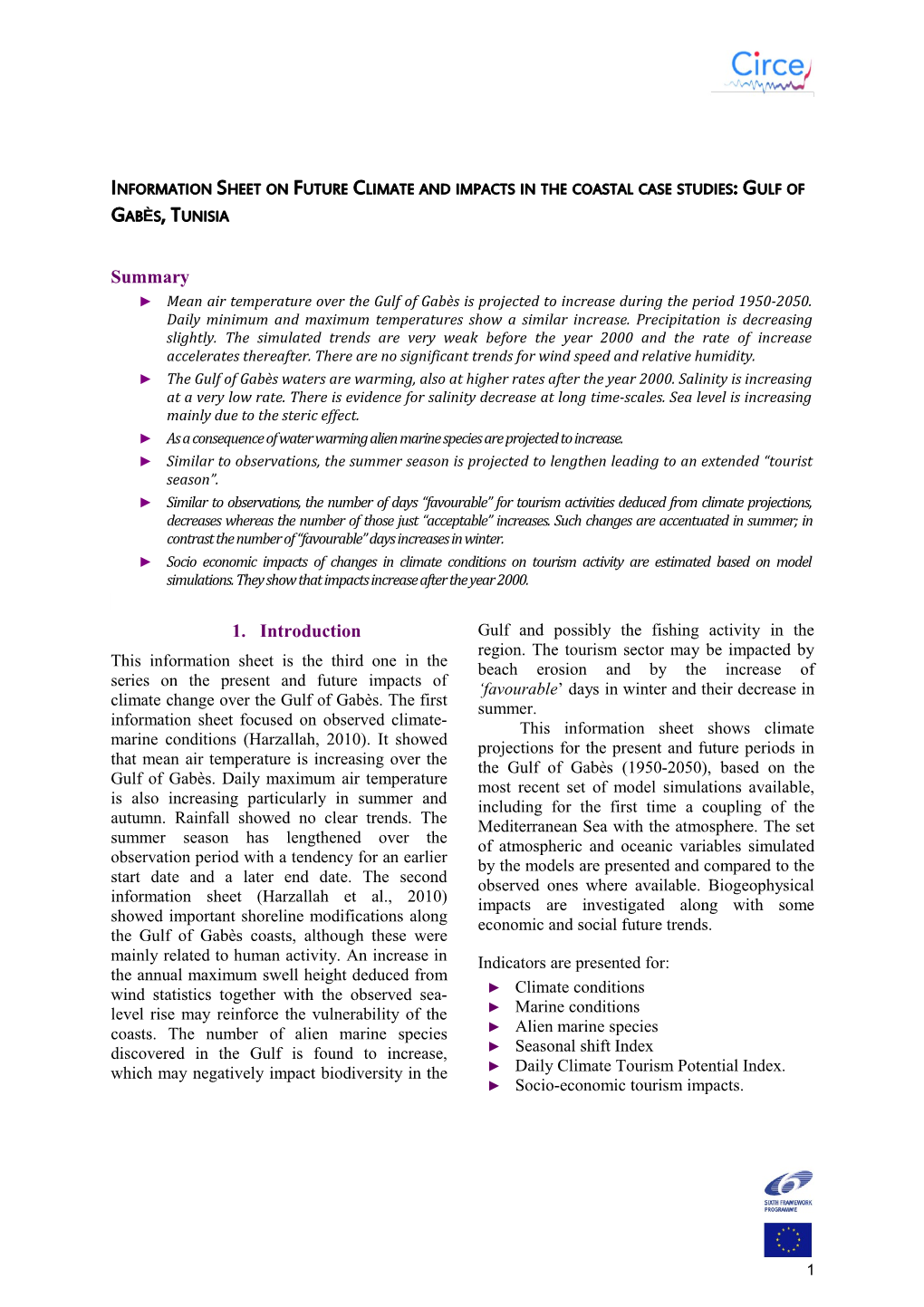 Information Sheet on Future Climate and Impacts in the Coastal Case Studies: Gulf of Gabès