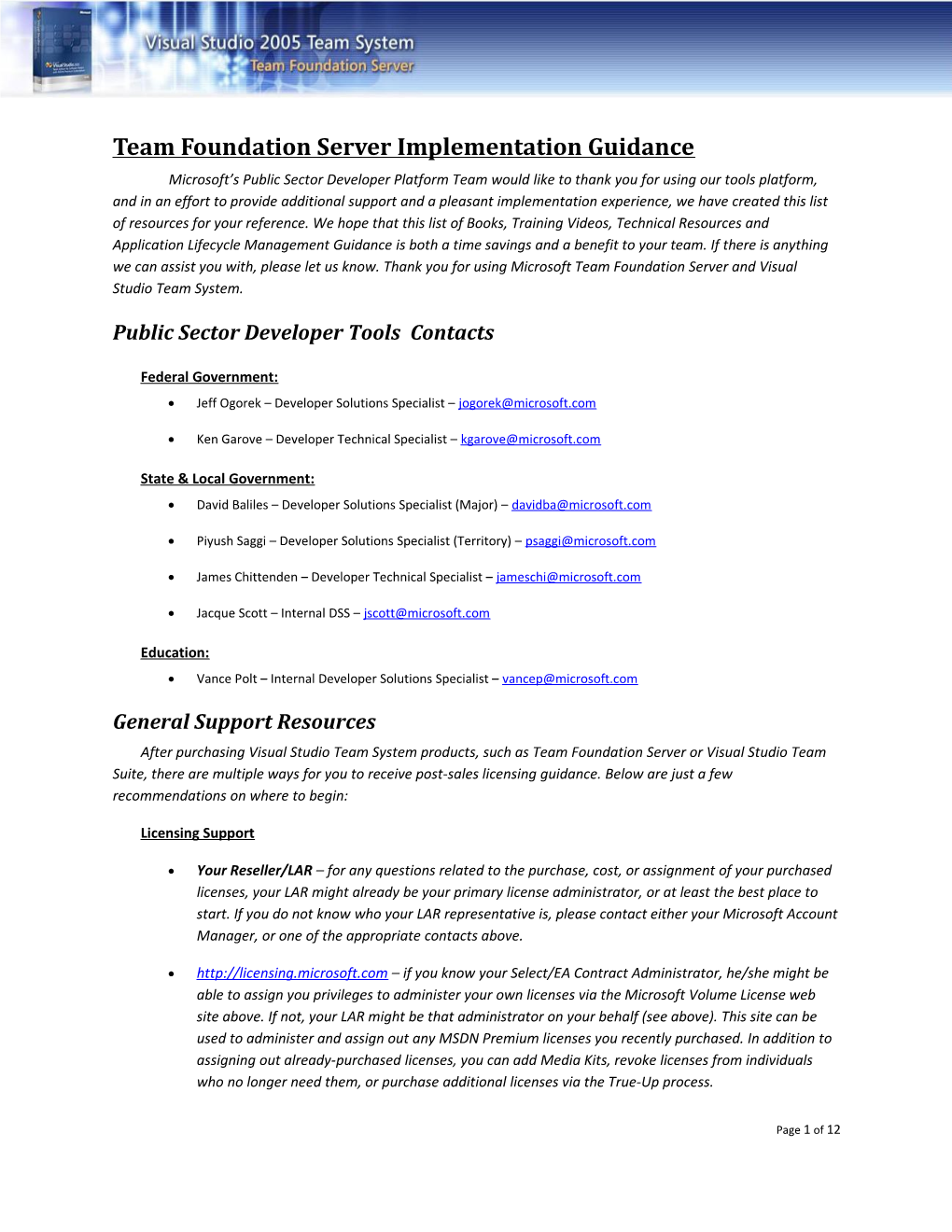 Team Foundation Server Implementation Guidance