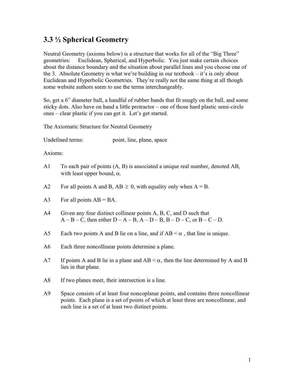 3.3 Spherical Geometry