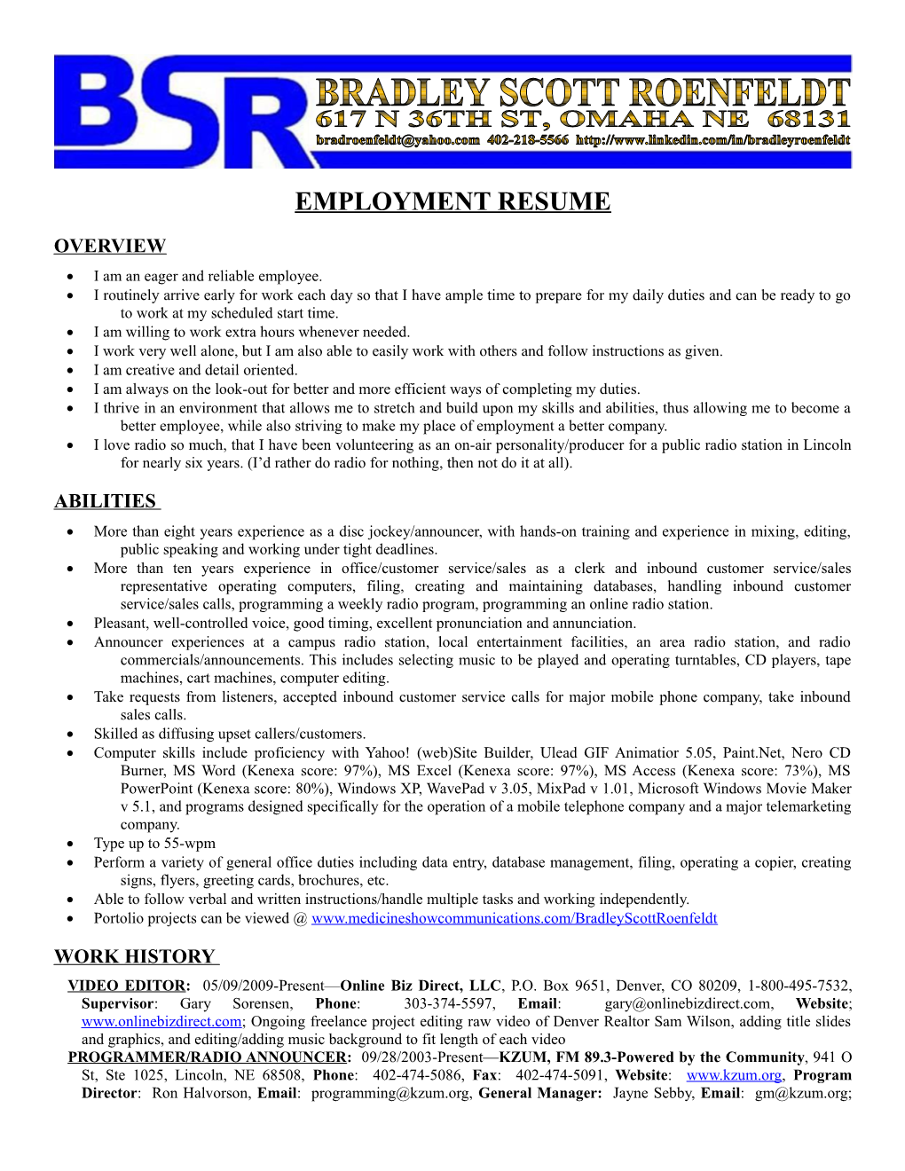Employment Resume
