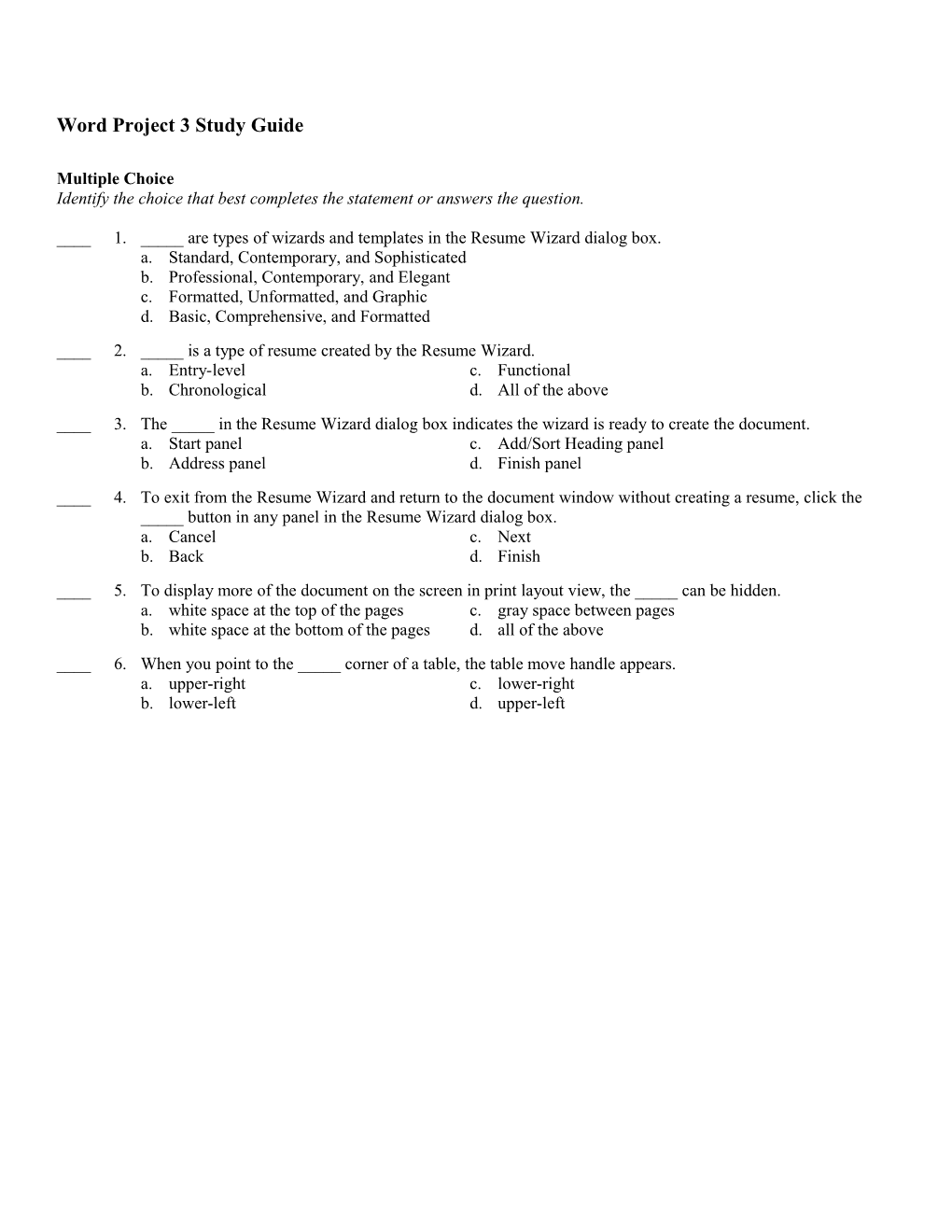 Word Project 3 Study Guide