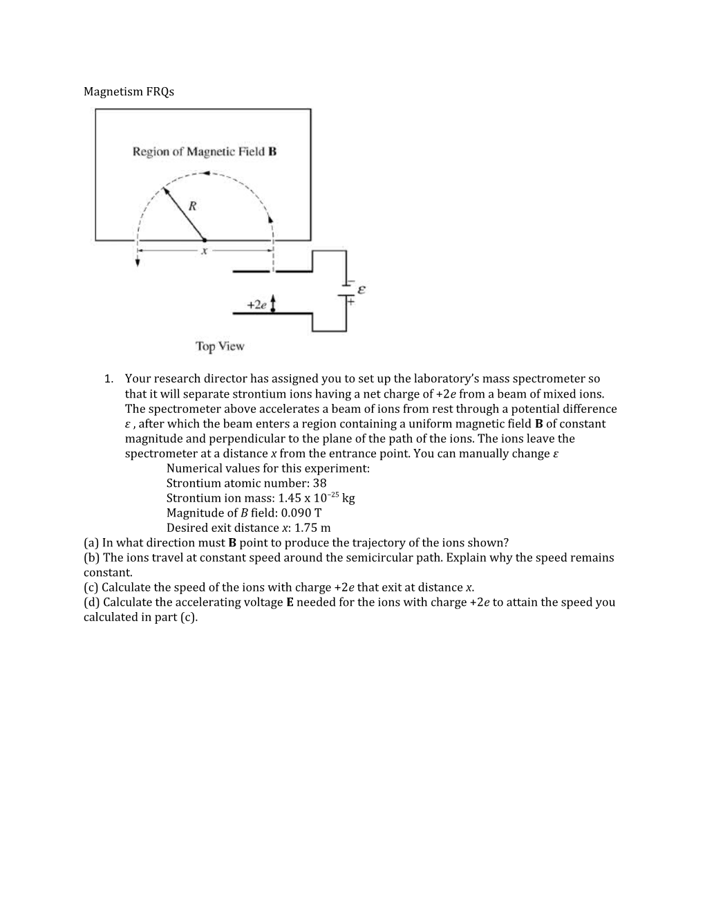 Numerical Values for This Experiment