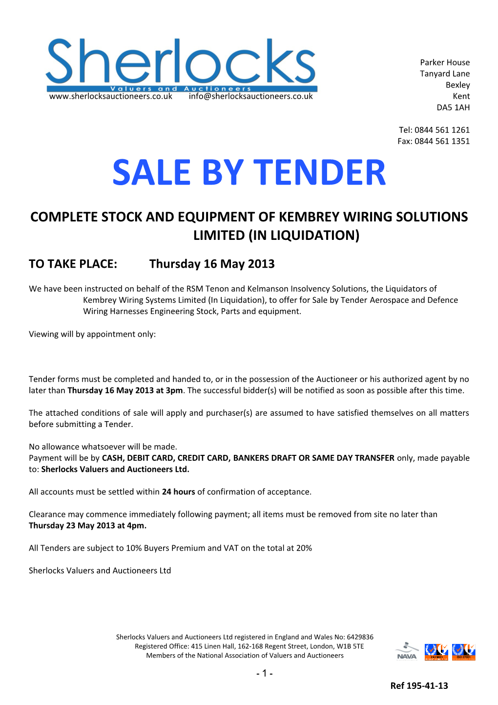 Complete Stock and Equipment of Kembrey Wiring Solutions Limited (In Liquidation)