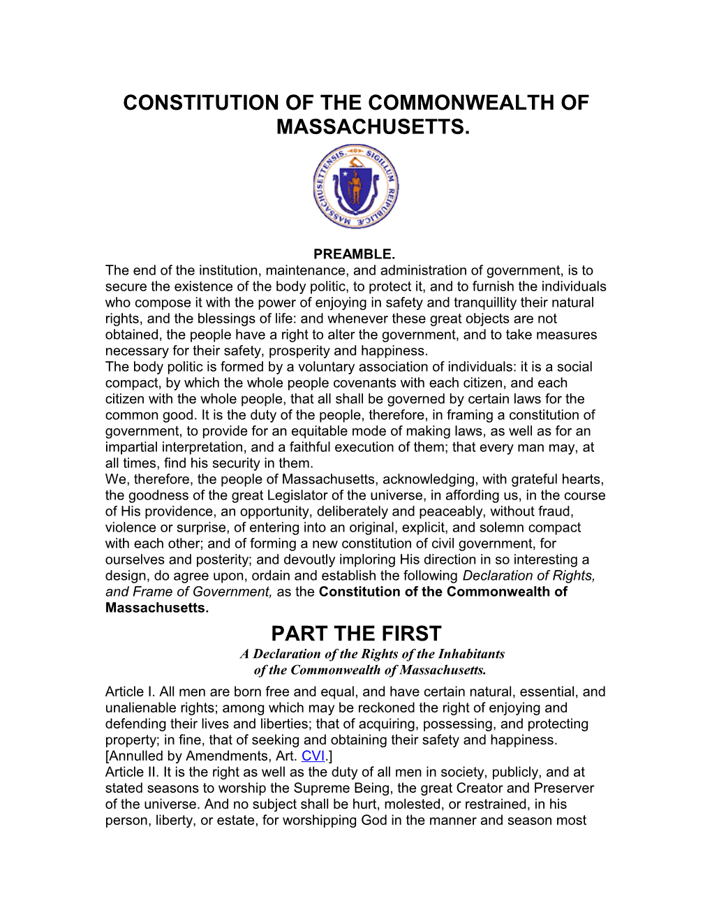 Constitution of the Commonwealth of Massachusetts