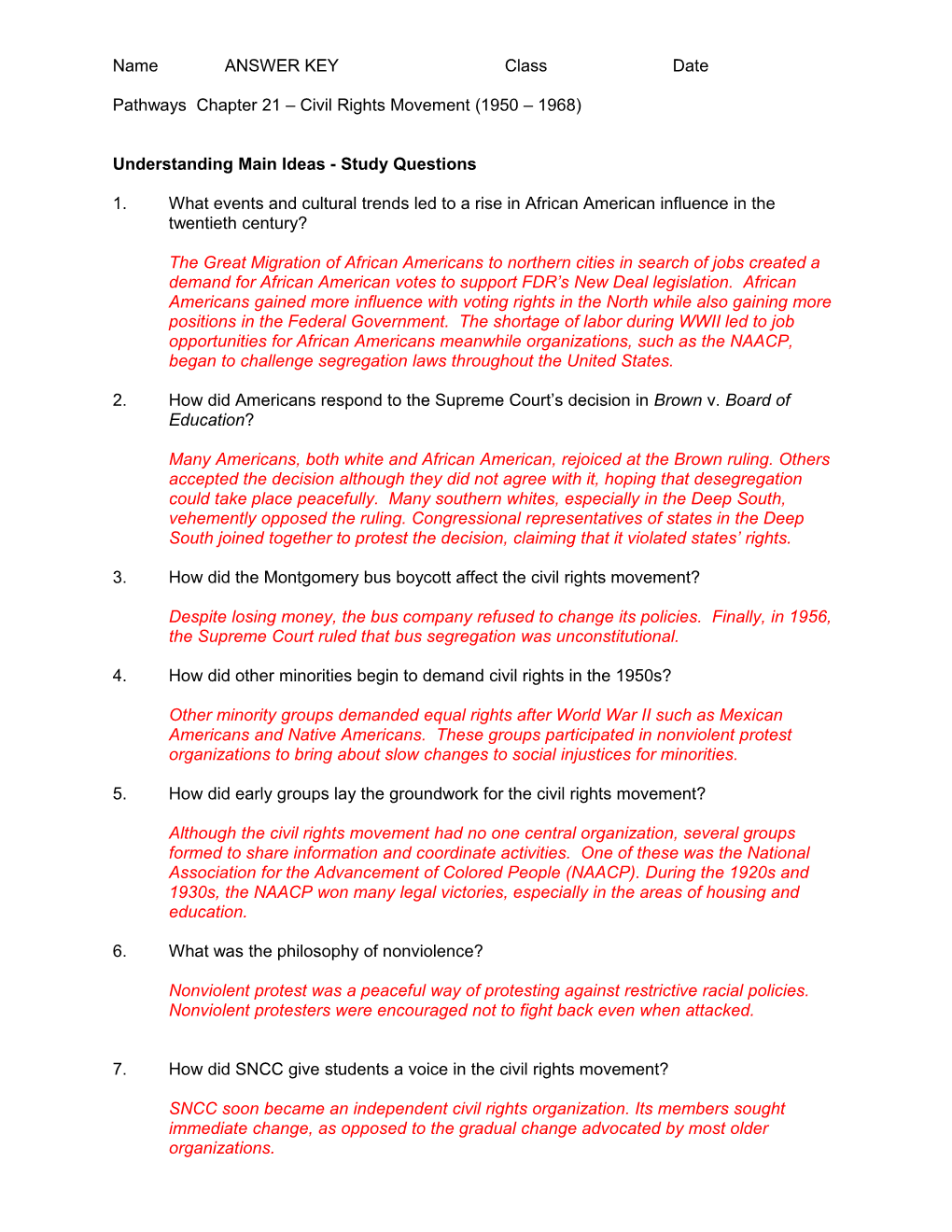 Pathways Chapter 21 Civil Rights Movement (1950 1968)