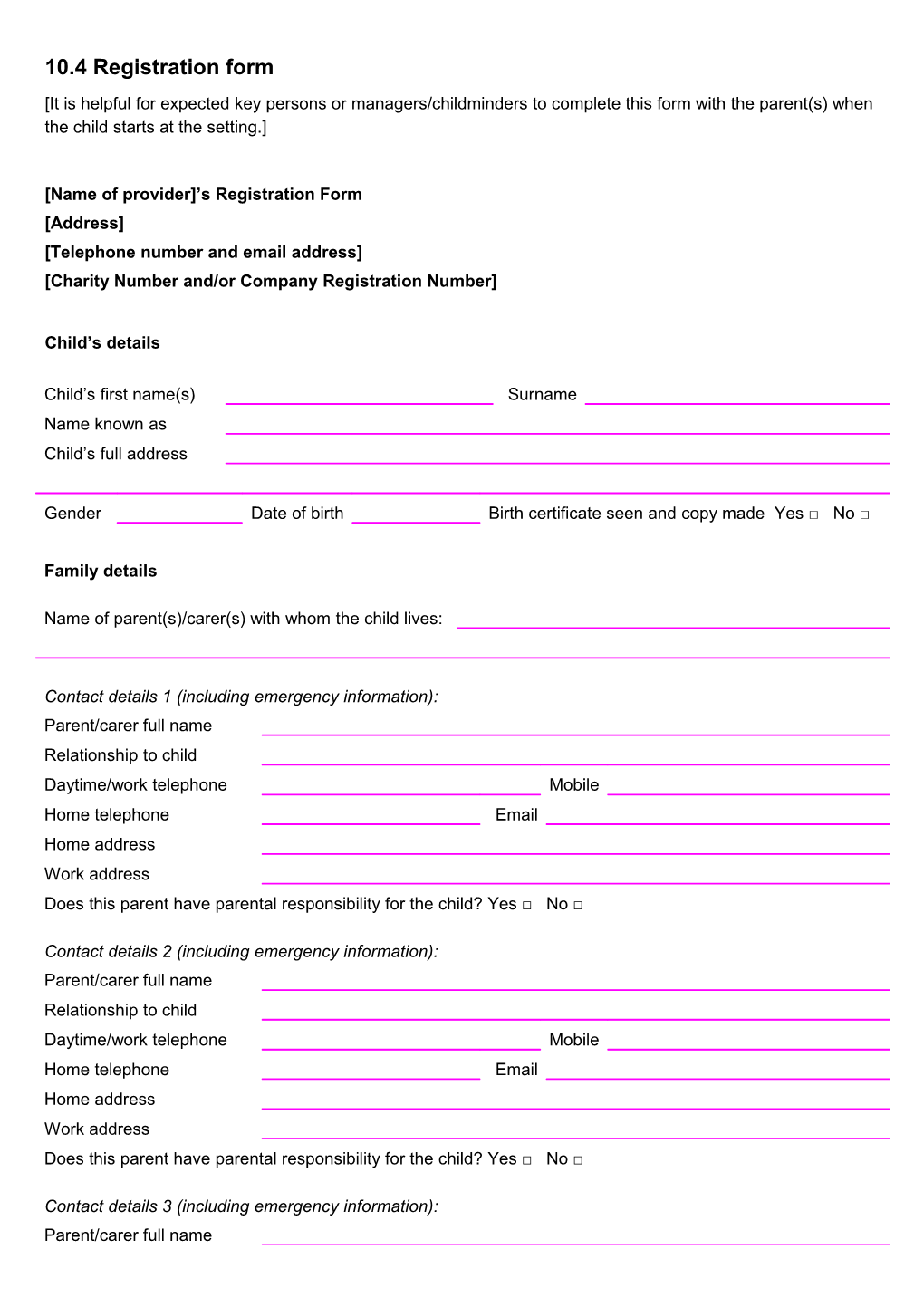 Name of Provider S Registration Form