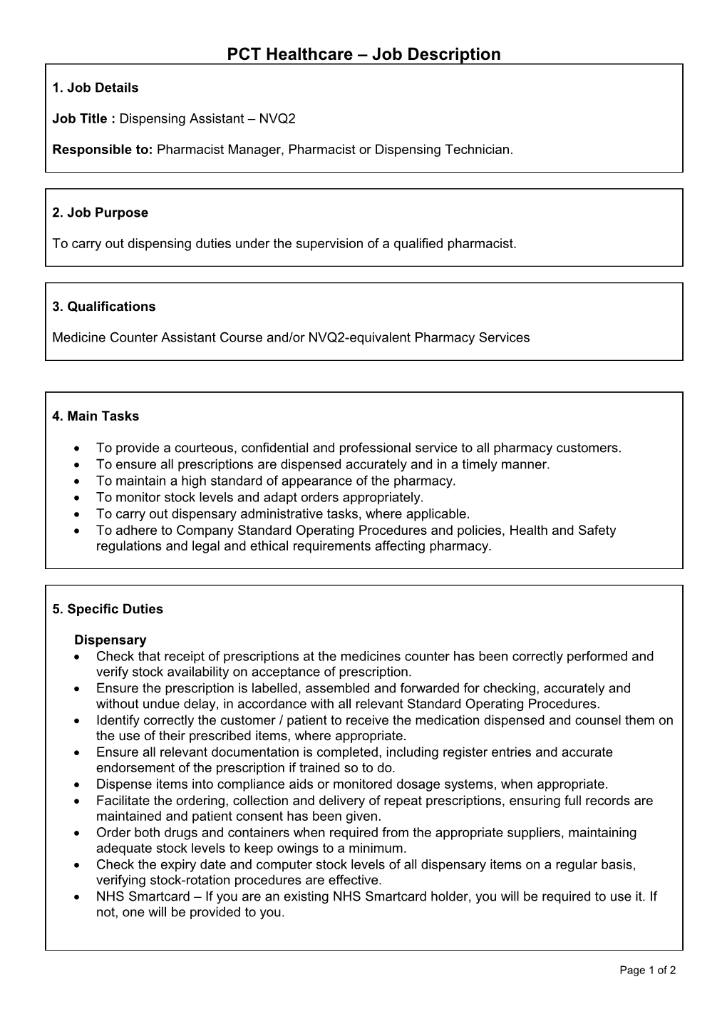 PCT Healthcare Job Description