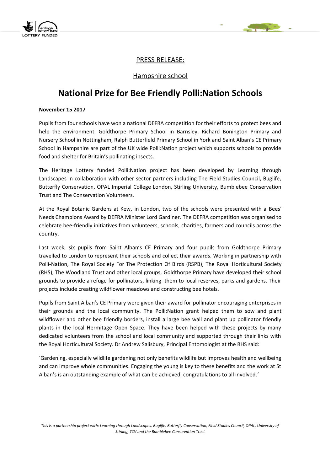 National Prize for Bee Friendly Polli:Nation Schools