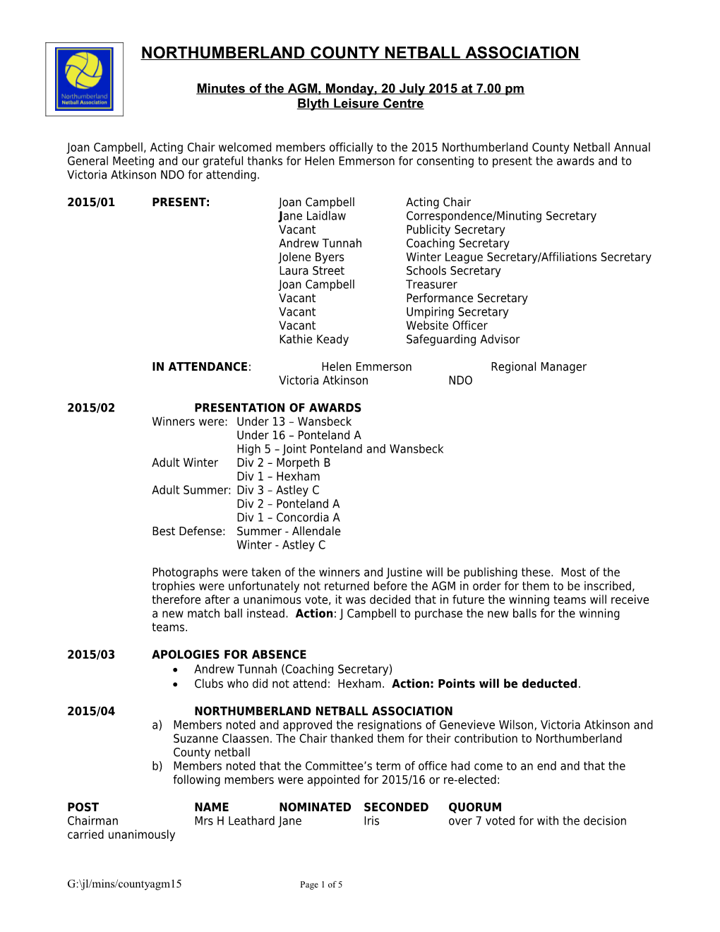 Northumberland County Netball Association