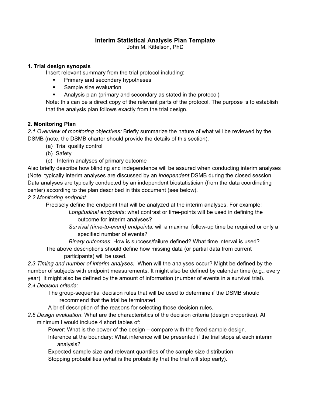 Interim Statistical Analysis Plan Template