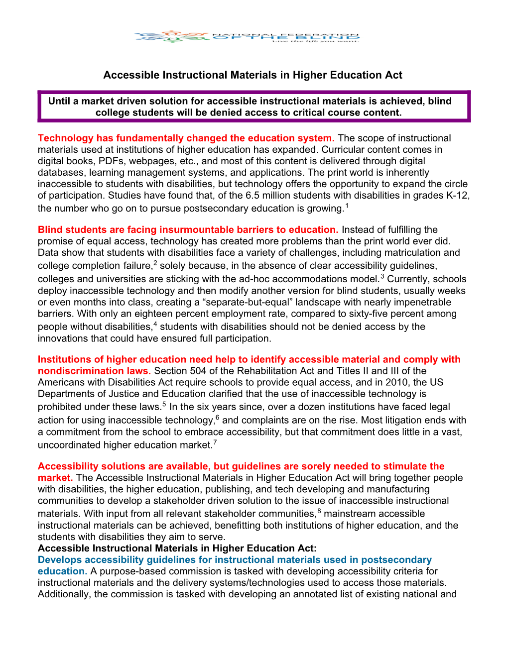 Accessible Instructional Materials in Higher Education Act