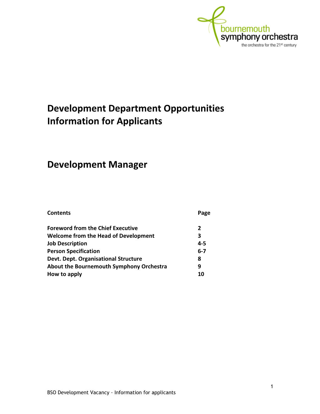 Development Department Opportunities