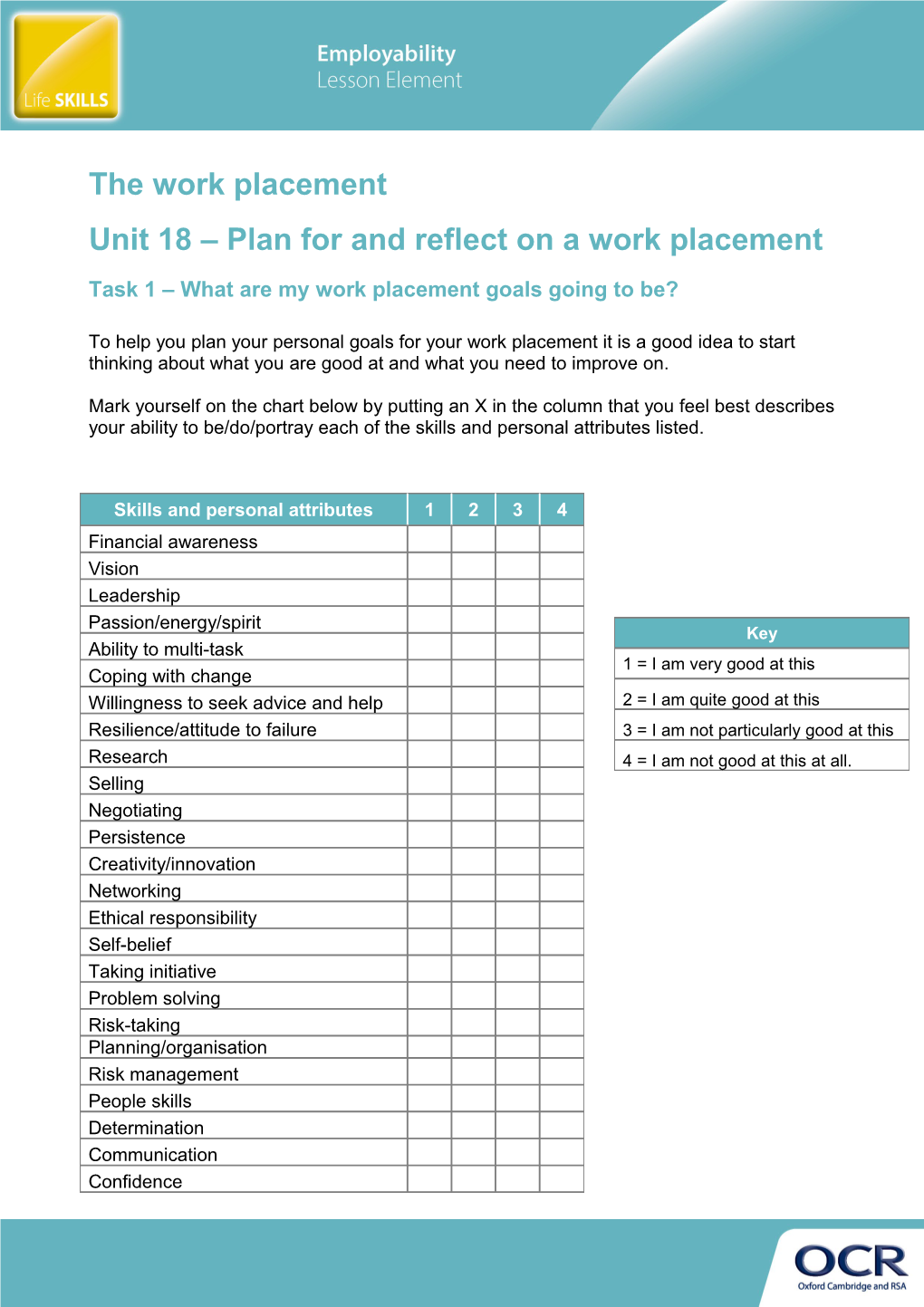 Cambridge Employability Lesson Element Unit 18: Plan How Personal Goals Will Be Achieved
