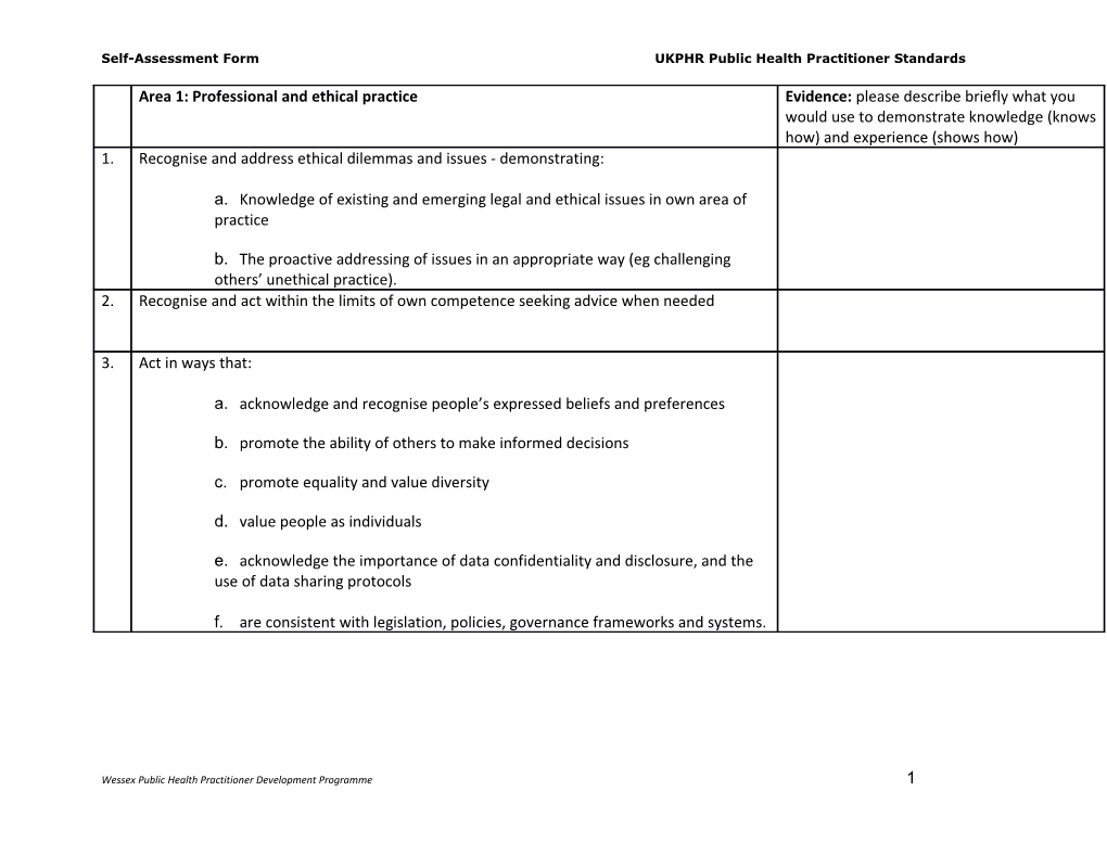 Public Health Practitioner (Draft) Standards