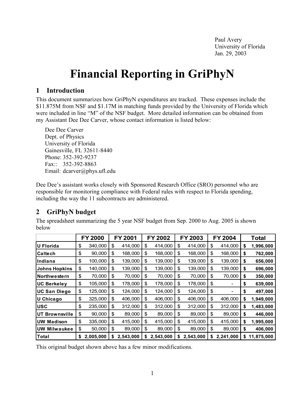 Financial Reporting in Griphyn