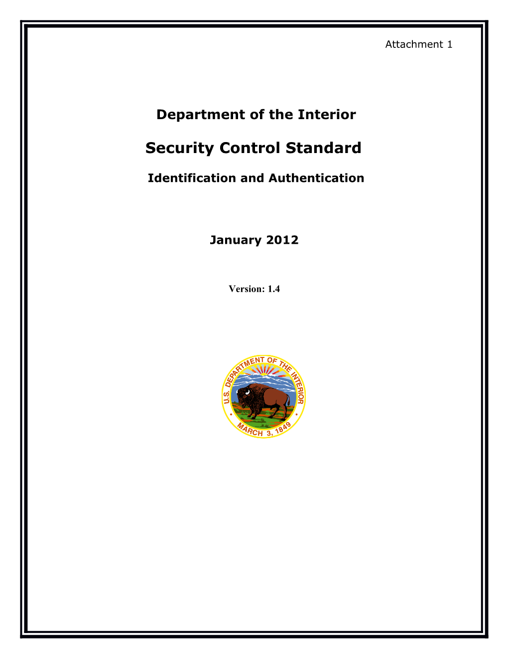 Department of the Interior Security Control Standard Identification and Authentication